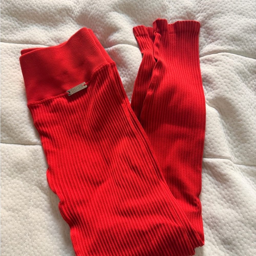 Bombshell Sportswear Red Ribbed Leggings